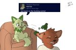 3:2 absurd_res abuse animal_genitalia animal_penis anthro balls bottle brown_body brown_fur canid canine canine_genitalia canine_penis comment container dialogue english_text erection felid feline feral fur furniture generation_9_pokemon genitals green_body green_fur hi_res humor imprettynormai joke knot knotted_penis male mammal nintendo pain penis pokemon pokemon_(species) profanity sam_(imprettynormai) shinji_throwing_bottle_at_asuka simple_background smashing sofa sprigatito tail teeth text throwing_object white_background