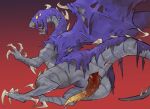 2020 animal_genitalia animal_penis anus buta99 capcom claws colored digital_drawing_(artwork) digital_media_(artwork) elder_dragon feral genital_slit genitals gradient_background gradient_penis grey_body grey_scales larynkir lying male monster_hunter multi_eye on_side penis plating purple_sheets raised_tail red_background red_penis ridges scales shaded silk silk_sheet simple_background solo spiked_penis spikes spikes_(anatomy) tail tapering_penis teeth vaal_hazak wings yellow_eyes yellow_penis
