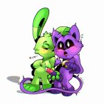 1:1 absurd_res anthro blush bodily_fluids breasts catnap_(poppy_playtime) charm_(jewelry) cum danigrex2n duo felid feline female genital_fluids genitals hi_res hoppy_hopscotch image_sequence kissing_cheek lagomorph leporid male male/female mammal mob_entertainment penis penis_grab poppy_playtime rabbit smiling_critters surprised vulva