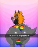2026 absurd_res anthro balls_outline big_bulge big_butt biped bubble_butt bulge bulge_from_behind butt canid canid_demon canine canis cellphone clothing dash_(mgdire671) demon detailed_bulge digital_media_(artwork) electronics eyelashes femboy fur genital_outline grey_body grey_fur hair hellhound hellwolf hi_res holding_cellphone holding_object holding_phone holding_smartphone huge_butt lgbt_pride lgbt_pride_month looking_at_viewer male male_anthro mammal mgdire671 multicolored_clothing multicolored_panties multicolored_underwear mythological_canine mythological_creature mythology nails orange_hair panties phone rainbow_clothing rainbow_panties rainbow_underwear red_sclera smartphone solo sweater tail text thick_thighs topwear underwear white_eyes wide_hips wolf