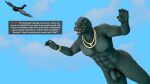 16:9 3d_(artwork) 4k abs absurd_res anthro avian balls bird cloud corvid corvus_(genus) crow digital_media_(artwork) english_text epic_games falling falling_down flaccid fortnite genitals hi_res jewelry komodo_dragon lizard male meteorsmash monitor_lizard nude nude_anthro nude_male oscine passerine pecs penis red_eyes reptile scalie sky solo text thunder_(fortnite) widescreen