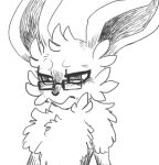 ambiguous_gender anthro black_nose bust_portrait cheek_tuft chest_tuft eevee eyewear facial_tuft generation_1_pokemon glasses low_res monochrome nintendo pokemon pokemon_(species) portrait sketch solo spacesmilodon straviios tired tuft wearing_glasses