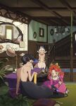 animal_ears black_hair breasts carol_caocao casual_nudity centaur clothed clothed_female clothed_human clothing dress equid equid_taur european_mythology featureless_breasts female fully_clothed fully_clothed_female fully_clothed_human furniture greek_mythology hair hi_res human humanoid_taur inside light_body light_skin mammal mammal_taur mythology nail_polish_(object) nude_taur painting_hooves painting_nails pink_clothing pink_dress red_hair stairs table taur teapot