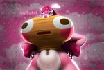 2026 3d_(artwork) absurd_res anthro bangs big_breasts blunt_bangs bottomless bottomless_anthro bottomless_female breasts bulging_smiley_shirt_meme chest_tuft clothed clothing cloud dialogue digital_media_(artwork) emoji emoji_clothing female hair hands_on_hips hi_res huge_breasts looking_at_viewer lovander lovander_(bom39) low-angle_view meme meme_clothing navel non-mammal_breasts non-mammal_navel pal_(species) palmorph palworld pink_hair pink_sky pocketpair profanity pupils purple_eyes scalie shirt sky solo source_filmmaker_(artwork) talking_to_viewer topwear tuft watermark white_pupils wide_hips yellow_clothing yellow_shirt yellow_topwear zelyonka