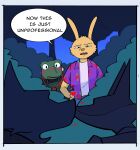 2026 absurd_res aloha_shirt anthro black_bodysuit black_clothing black_skinsuit blue_bottomwear blue_clothing blue_pants blush blush_lines bodysuit bottomwear canid canine canis clothed clothing comic dialogue digital_media_(artwork) diving_suit don't_eat_the_neighbours english_text film_grain forest fox fox_(don't_eat_the_neighbours) fur group heart_symbol hi_res idl3nova jacket kiss_on_lips kissing lagomorph leporid male male/male mammal night pants pattern_clothing pattern_shirt pattern_topwear plant rabbit rabbit_(don't_eat_the_neighbours) reptile scalie shirt shrub silhouette skinsuit terrapin terrapin_(don't_eat_the_neighbours) text tight_clothing topwear tree tube turtle vest white_clothing white_shirt white_topwear wolf wolf_(don't_eat_the_neighbours) yellow_body yellow_fur