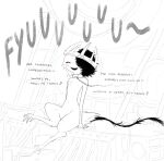 2026 anthro avian avian_feet black_and_white black_tail chain collar crown demon digital_media_(artwork) digitigrade ember_(jejejunum) english_text firealpaca_(artwork) fraid_(species) happy headgear hellmouth_(jejejunum) hi_res jejejunum machine male male_anthro monochrome open_mouth open_smile singing sitting smile solo split_color_hair tail text train vehicle