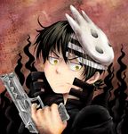  black_hair csiguli death_the_kid gun male_focus mask solo soul_eater weapon yellow_eyes 