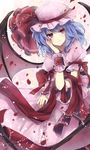  bat_wings blue_hair fingernails hagiwara_rin hand_on_own_cheek hand_on_own_face hat nail_polish pink_eyes red_nails remilia_scarlet short_hair smile solo touhou wings wrist_cuffs 