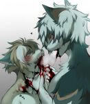 2023 after_kiss anthro anthro_on_anthro blood blood_from_mouth blood_in_mouth blood_on_face blood_on_hand blood_string blue_eyes blush bodily_fluids brown_body brown_fur brown_hair bust_portrait canid canine crowlix domestic_cat dominant dominant_anthro dominant_male drinking drinking_blood duo excessive_blood fangs felid feline felis femboy fur gore gradient_background grey_body grey_fur grey_hair hair hi_res kissing licking_blood male male/male male_anthro mammal mouth_play nosebleed open_mouth portrait saliva saliva_string short_hair simple_background submissive submissive_anthro submissive_male teeth tongue tongue_grab tongue_out white_background white_hair