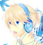  aya_(laramusic) blonde_hair blue_eyes colorized headphones highres kagamine_len male_focus open_mouth solo vocaloid 