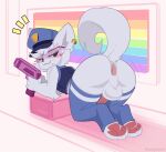 anthro anus balls bedroom_eyes big_butt boy_kisser_(meme) butt clothing domestic_cat ear_piercing felid feline felis genitals hat headgear headwear legwear male mammal meme narrowed_eyes officer_boykisser_(junoandmaxx) penis piercing police police_hat police_uniform presenting presenting_anus seductive solo stockings uniform warden006