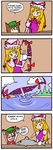  2girls 4koma :3 animal_ears bad_id blonde_hair brown_hair cat_ears chen comic earrings eyes finnish fish gap gloves hat jewelry lake long_hair meme multiple_girls mundane_utility o_o setz slit_pupils tongue touhou translated very_long_hair water yakumo_yukari yellow_eyes |_| 