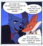 2026 absurd_res accessory anthro begging black_clothing black_jacket black_topwear blush blush_lines canid canine canis clothed clothing comic dialogue digital_media_(artwork) don't_eat_the_neighbours duo english_text film_grain forest fox fox_(don't_eat_the_neighbours) fur grey_body grey_fur hi_res idl3nova jacket male male/male mammal multicolored_body multicolored_fur necktie night orange_body orange_fur plant red_clothing red_necktie red_shirt red_topwear shirt shrub text topwear tree two_tone_body two_tone_fur vest white_body white_clothing white_fur white_shirt white_topwear wolf wolf_(don't_eat_the_neighbours) yellow_clothing yellow_topwear yellow_vest