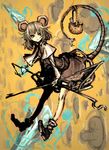  animal_ears basket grey_hair highres jewelry moto_murabito mouse mouse_ears mouse_tail nazrin pendant short_hair solo tail touhou traditional_media 