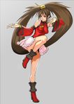  boots brown_eyes brown_hair china_dress chinese_clothes detached_sleeves dress guilty_gear highres kuradoberi_jam long_hair ogami skirt solo 
