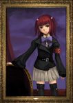  bad_id bad_pixiv_id belt bow cowboy_shot frame green_eyes hair_bobbles hair_ornament jacket painting_(object) red_hair sha_(isago) skirt solo thighhighs umineko_no_naku_koro_ni ushiromiya_ange zettai_ryouiki 