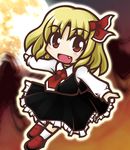  blonde_hair chibi chibitami darkness fang hair_ribbon moon necktie outstretched_arms red_eyes red_neckwear ribbon rumia short_hair smile solo spread_arms touhou 