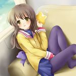  bad_id bad_pixiv_id brown_eyes brown_hair clannad couch hikarizaka_private_high_school_uniform ibuki_fuuko long_hair nikoo pantyhose school_uniform solo starfish 