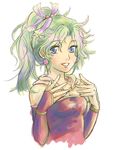  blue_eyes breasts cape earrings elbow_gloves final_fantasy final_fantasy_vi gloves green_hair hands jewelry lipgloss lips long_hair medium_breasts ponytail smile solo syury tina_branford 