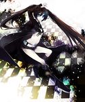  bad_id bad_pixiv_id belt bikini_top black_hair black_rock_shooter black_rock_shooter_(character) blue_eyes boots coat flat_chest jacket long_hair midriff navel pale_skin retei scar shorts solo twintails uneven_twintails very_long_hair 