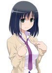  black_hair blue_hair cardigan dressing green_eyes maruto! medium_hair necktie saki school_uniform solo touyoko_momoko tsuruga_school_uniform 