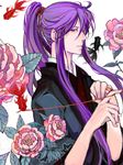  artist_request fish flower iroha_uta_(vocaloid) japanese_clothes kamui_gakupo kimono long_hair male_focus oekaki ponytail purple_hair solo tegaki vocaloid 