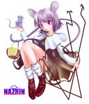  animal_ears basket grey_hair mouse mouse_ears mouse_tail nazrin red_eyes short_hair solo tail touhou verynezumi 