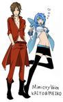  1girl artist_request belt blue_hair bow brown_hair genderswap genderswap_(ftm) genderswap_(mtf) kaiko meito scarf short_hair skirt thighhighs vocaloid 