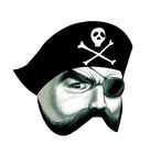  bad_pixiv_id eyepatch facial_hair green jump_pirate masao mascot monochrome mustache pirate realistic shounen_jump simple_background skull_and_crossbones white_background 