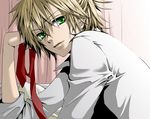  blonde_hair face green_eyes hakuseki kagamine_len male_focus ribbon smile solo spice!_(vocaloid) vocaloid 