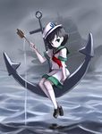  anchor black_hair green_eyes hat highres hirosato hishaku murasa_minamitsu sailor sailor_collar sailor_hat short_hair solo touhou 