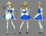  alternate_color apron blonde_hair brown_hair gloves hairband highres izayoi_sakuya knife legs maid multiple_views purple_eyes ribbon short_hair thighhighs touhou turnaround white_gloves yu_li zettai_ryouiki 