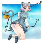  animal_ears ass bad_id bad_pixiv_id basket blush grey_hair jewelry michii_yuuki mouse mouse_ears mouse_tail nazrin panties pendant red_eyes short_hair solo striped striped_panties tail touhou underwear 