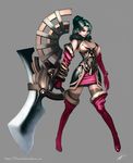  bad_id bad_pixiv_id gloves green_hair original panchok red_eyes simple_background solo thighhighs weapon 