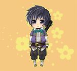  akatsuki3 bad_id bad_pixiv_id belt blue_eyes blue_hair blush chibi flower flower_(symbol) granado_espada male_focus ribbon shoes solo vincent_rio_(granado_espada) 