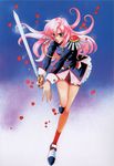  90s aiguillette epaulettes highres long_hair official_art pink_hair saitou_chiho shoujo_kakumei_utena solo sword tenjou_utena weapon 