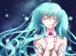  aqua_hair bad_id bad_pixiv_id closed_eyes floating_hair hatsune_miku kayu long_hair necktie smile solo space sweater_vest twintails very_long_hair vocaloid 