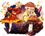  aki_minoriko aki_shizuha blonde_hair danbo_(rock_clime) hat leaf maple_leaf multiple_girls red_eyes short_hair siblings sisters touhou yellow_eyes 