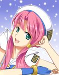  aqua_eyes aria fingerless_gloves gloves hair_tubes happy hat long_hair mizunashi_akari pink_hair sidelocks solo trackball_(artist) twintails uniform 