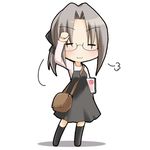  :3 bag chibi closed_eyes dress glasses harukaze_chiharu hayate_no_gotoku! kohinata_sora lowres messenger_bag ponytail shoulder_bag silver_hair socks solo 