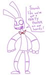  ambiguous_gender animatronic bonnie_(fnaf) bow_tie dialogue english_text five_nights_at_freddy&#039;s lagomorph machine mammal mechanical rabbit robot text the_weaver video_games 