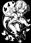  antennae bug butterfly cape greyscale highres insect mikan_(bananoha) monochrome open_mouth short_hair short_shorts shorts solo touhou wriggle_nightbug 
