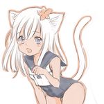  amano_sakuya animal_ears bare_shoulders blonde_hair blue_eyes cat_ears cat_tail fang flower hair_flower hair_ornament kantai_collection kemonomimi_mode long_hair lowres open_mouth ro-500_(kantai_collection) school_swimsuit school_uniform serafuku solo swimsuit swimsuit_under_clothes tail 