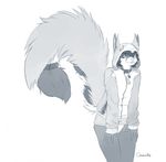  2014 anthro breasts clothed clothing collar costume cute dark_hair dr621 feline female hair hoodie hybrid jacket leash lemur looking_at_viewer mammal nina oonami pose primate ringtail rodent short_hair shorts sketch small small_breasts solo squirrel teeth tongue tongue_out 