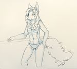  2014 anthro breasts canine chest_tuft clothed clothing cute dawn ear_tuft female fur half-dressed looking_at_viewer mammal oonami panties pawpads paws sketch topless tuft underwear whiskers wolf 