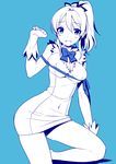  ayase_eli breasts cosplay dress dungeon_ni_deai_wo_motomeru_no_wa_machigatteiru_darou_ka gloves hestia_(danmachi) hestia_(danmachi)_(cosplay) long_hair love_live! love_live!_school_idol_project medium_breasts monochrome rei_no_himo ribbon solo touon 