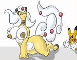  ampharos big_breasts breasts crawling dripping_pussy hair heavy_breathing long_hair mane mega_ampharos mega_evolution nintendo nipples pikachu pok&eacute;mon pussy_juice shinysteel smile thick_thighs video_games voluptuous white_hair wide_hips 