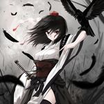  bird black_hair cloudy.r crow feathers hat katana red_eyes shameimaru_aya short_hair solo sword tokin_hat touhou weapon wings 
