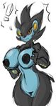  angry anthro big_breasts black_nipples breasts female holding_breasts luxray nintendo nipples pok&eacute;mon shinysteel video_games wide_hips yellow_eyes 