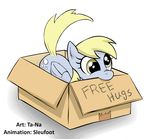  2015 animated box cardboard_box cutie_mark derp_eyes derpy_hooves_(mlp) eating english_text equine female friendship_is_magic hair mammal my_little_pony pegasus plain_background sleufoot solo ta-na text white_hair wings yellow_eyes 